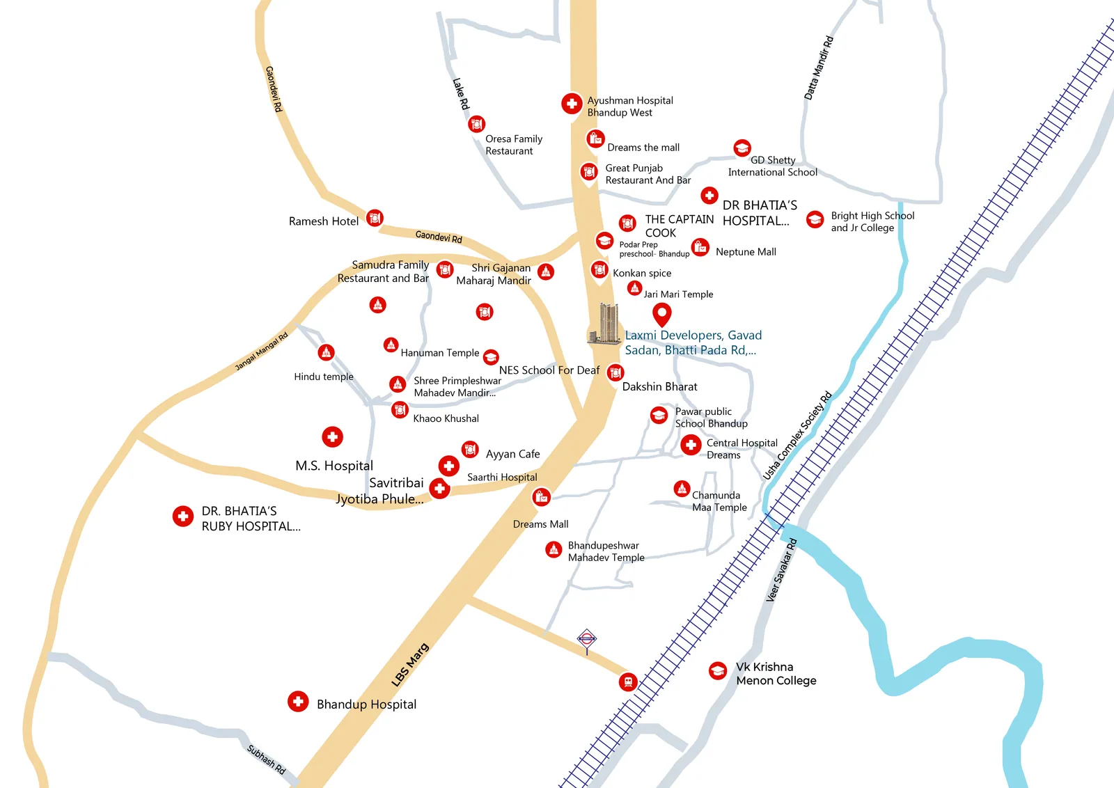 Map showing the location of Laxmi Heights in Bhandup West